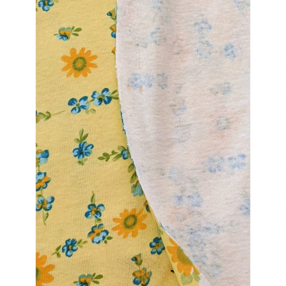 Vintage Yellow Cheery Floral Pattern‎ One Way Stretch Cotton Knit T-Shirt Fabric
